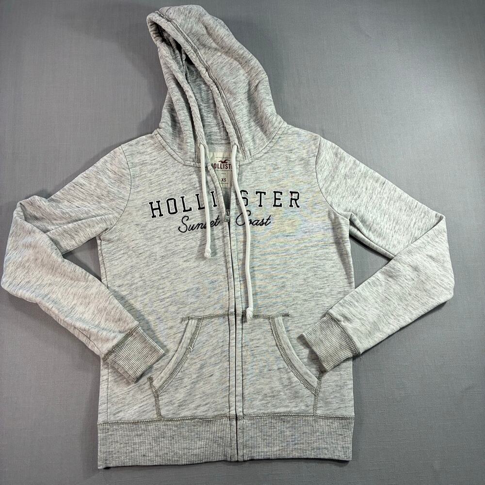Hollister Full Zip Hoodie Women's XS Gray Sunset Coast Logo Sweatshirt